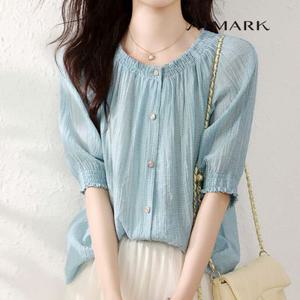 ATMARK (77까지)밴딩넥버튼블라우스_AA43BL029G
