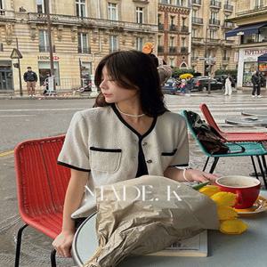 [자체제작/5만장돌파!/S-XL/하객룩????]#여름???? 리엔 노카라 배색 반팔 트위드 자켓 (하객룩/데이트룩/반팔자켓/트위드자켓/여름자켓/반팔트위드/노카라자켓)