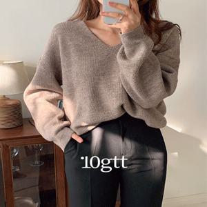 [특가세일30%????][1500장판매/자체제작][봄니트/브이넥니트] 여리여리 루즈핏 울 V넥 골지 니트 1386