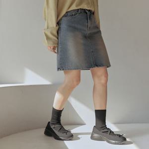 로웨이 워싱 데님 미디 스커트 (당일배송/여름/사계절/봄/간절기/5부/A라인/미니/빈티지/청치마/그레이/흑청/중청)