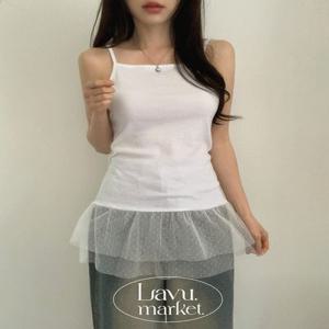 지금부터 필수품! 로맨틱&힙 레이어드 프릴 캉캉 망사 슬림핏 나시 2color [빈티지나시/레이어드템/이너나시/롱나시/민소매/끈나시]