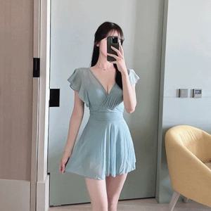 [단독] [감사할인????] 바다요정 시스루 체형커버 프릴 셔링 모노키니 비키니 원피스 수영복