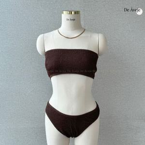 튜브탑 비키니 기본 태닝 티팬티 골지 브라운