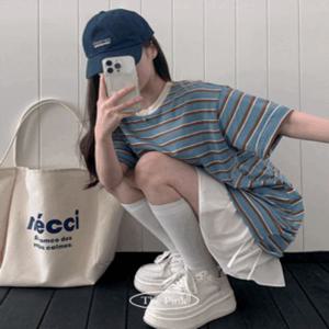 [캐주얼힙/박스티/커플템] 보토 오버핏 스트라이프 배색 단가라 반팔티 (5color)