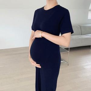 [자체제작]여리 부들 ver.2 반팔 슬림 롱 원피스 주수사진 임산부 만삭촬영