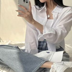 [한정수량]부드러운 소프트터치 긴팔셔츠(세미/크롭/루즈핏/에어컨바람/자외선차단/살안타템/레이어드/룩/꾸안꾸/스트라이프/단가라/시스루/블라우스/봄/여름/가을/셔츠/남방/직잭팟)