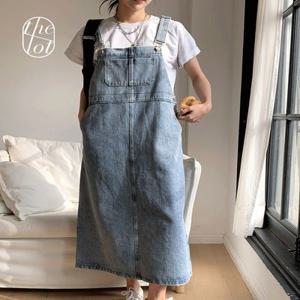 (당일) 리아 오버롤 데님 청 멜빵 원피스 오버핏 롱치마