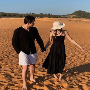 [바캉스룩/휴양지룩/셀프웨딩룩] 블랙샌듄 나시 롱원피스 여름가디건 커플룩 시밀러룩
