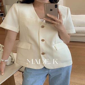 [자체제작/S-XL/하객룩????]#여름???? 베튼 브이넥 루즈핏 싱글 반팔 자켓 (하객룩/출근룩/반팔자켓/여름아우터/여름자켓/노카라자켓/세미오버핏)