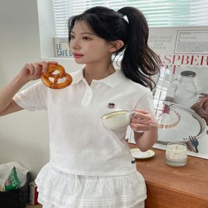 [25SS NEW] 스티브 크롭 반팔 카라 티셔츠(F) / WHHAF2411F