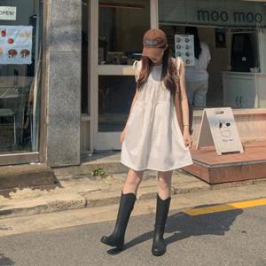 무배???? [청순큐티????꽃놀이룩] 캉캉 셔링 리본 나시 미니 원피스 스모크 슬리브리스 민소매 프릴 A라인 플레어 린넨 코튼 봄코디 하객룩 바캉스룩 휴가룩 휴양지룩 화이트 블랙