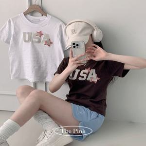 [브랜드공정!/빈티지/y2k] 라치 루즈핏 USA 패치 레터링 세미 크롭 반팔티 (3color)