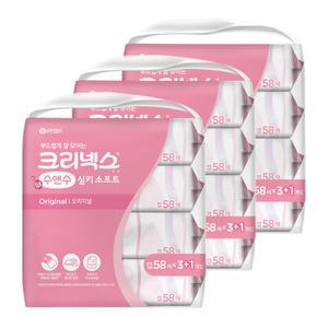 크리넥스 수앤수 실키소프트 물티슈 캡58매X3+1개입 3팩