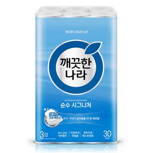 깨끗한나라 3겹 순수 시그니처 화장지 28m 30롤 1팩