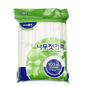 아이존 일회용 나무 젓가락 100개입 ( 일회용품 라면 산낙지 바비큐 다용도 배달 젓가락