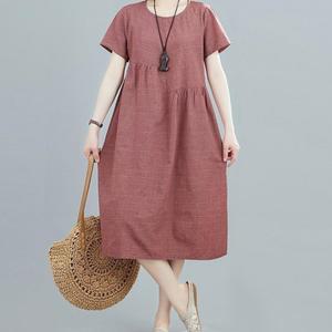 빅사이즈 롱원피스 루즈핏 린넨 굿데이 반팔 원피스