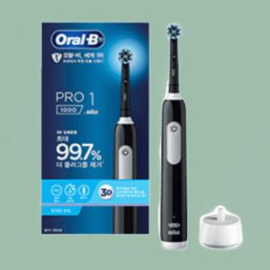 오랄비 전동칫솔 Pro1000 블랙/블루 (핸들1 + 칫솔모1 + 충전기)