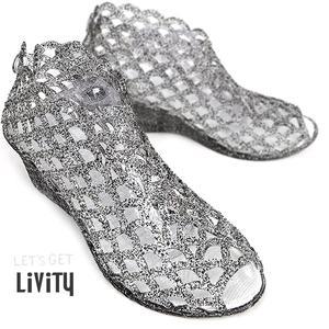 V2 dmshoe 수량한정 5cm 웨지굽 펄장식 망사 젤리슈즈 오픈단화 아쿠아슈즈 샌들 슬리퍼 L740