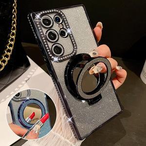 [수나르]갤럭시S25 S25플러스 S25울트라 맥세이프 링 거울 거치대 큐빅 글리터 젤리 풀커버 핸드폰 케이