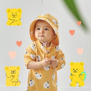 베베샤 썬햇 플랩캡 아기모자 썬캡 썬블럭햇 베어옐로우