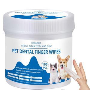 이빨 청소용 손가락 물티슈 개와 고양이를 위한 100개의 반려동물 치과 치료용 손가락 물티슈 플라크와