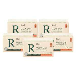 라엘 무표백 순면 생리대, 오버나이트, 8P, 5개