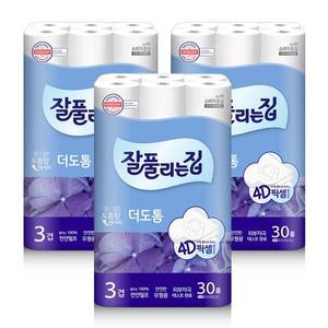 [기타][4D엠보싱] 미래생활 잘풀리는집 더도톰 3겹 화장지 90롤(30롤x3팩)