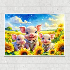 LTFTart 복을 부르는 해바라기꽃과 진주돼지그림+알루미늄액자 프레임 재물운 풍요 돈을 부르는그림 액자 풍수인테리어