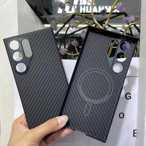 마그네틱 아라미드 탄소 섬유 휴대폰 케이스, 갤럭시 S22 S23 S24 울트라 플러스 5G S 23 24 맥세이프 커버