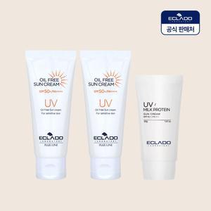 [3개구성] UV 오일프리 선크림70g 2개+밀크 프로틴 선크림40g 1개(수딩젤 기획