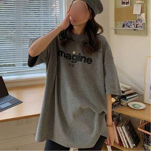 [기타]여자 앞뒤 영문 레터링 프린팅 박시핏 반팔 티셔츠 (WF0B7CB)