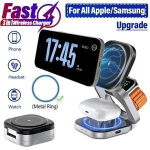 3In 1 마그네틱 무선 충전기 스탠드 iPhone 16 15 Samsung S24 S23 Apple Watch 접이식 고속 도킹 스테이션