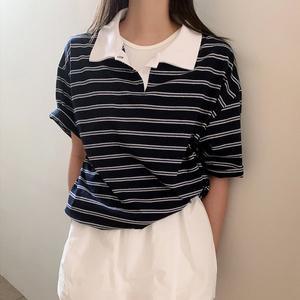 [모코블링]스트라이프 카라 반팔티 단가라티 오버핏티 반팔티 카라티 스트라이프티