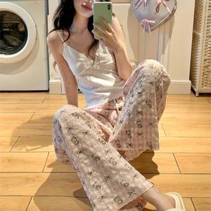 썸머 프린트 팬츠 린넨 와이드 여름 홈웨어 파자마 데일리 잠옷