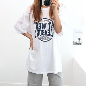 여성 이에이티 박스 반팔 롱티 레터링 면티 루즈핏 흰색 티셔츠
