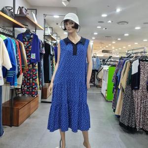 베네통/애플아울렛/카라 배색 도트 프린트 롱 원피스/BAOP72331