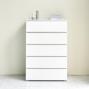 [보루네오]화이트 핸들리스 속깊은 5단 광폭 서랍장 (가로 80cm, 높이 1.2m, 깊이 50cm)