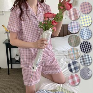 어나더뷰 사랑스러운 체크 여성 반팔 파자마 상하세트 1003