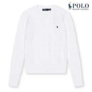 [POLO RALPH LAUREN] 폴로 랄프로렌 여성 겨울 케이블 니트 코튼 크루넥 가디건 화이트