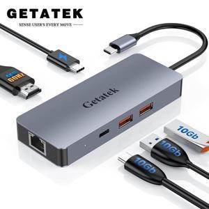 도킹스테이션Getatek 맥북 프로 델용 이더넷 포트 허브, HDMI USB C 3.2 도킹 스테이션, PD 100W 어댑터, C