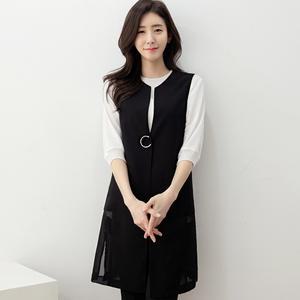 엄마옷 여성 정장 조끼 여름 빅사이즈 장식 롱 베스트 40-50대 중년 마담 66-99
