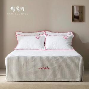 [박술녀] 순면 자수광목 프리미엄 침대커버 스커트 퀸Q