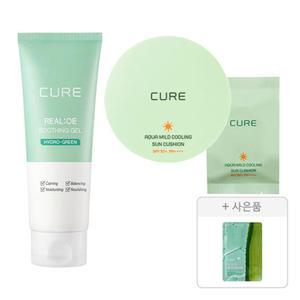 김정문알로에 큐어 아쿠아 마일드 쿨링 선쿠션+리필 세트, 1개 + 수딩젤 150ml, 1개 + 증정(큐어 알로에 슬라이스 젤리 마스크, 1매)