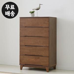 [벤티스가구]레빈 고무나무 원목 5단 서랍장 안방 속깊은 오단 서랍장 옷 수납장 가구(800)
