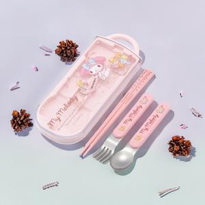 마이멜로디 수저세트 슬라이드 트리오 도시락 휴대용 숟가락 젓가락 포크 케이스