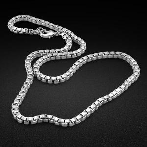 남성용 925 실버 목걸이, 솔리드 3mm 박스 체인 디자인, 45-70cm 크기, 페이딩 바디 쥬얼리, 발렌타인 데이