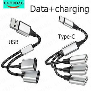 USB C 타입 OTG 연장 라인 Y 스플리터 데이터 충전 케이블 어댑터 컨버터 1 수 플러그 2 3 암 소켓