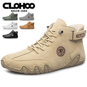 CLOHOO 남성용 가죽 앵클 부츠 부드러운 밑창 편안한 영국 남성 신발