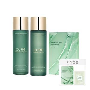 김정문알로에 큐어 앰플 마스크팩 기획(수딩 토너, 130ml, 1개 + 수딩 에멀젼 130ml, 1개 + 피토 그린 앰플 마스크팩, 10매, 1개) + 증정(피토 그린 앰플 마스크팩, 1매+안티에이징 크림, 2ml, 2개)
