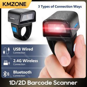 웨어러블 미니 1D 링 바코드 스캐너 무선 블루투스 USB 3-in-1 리더 레이저 핑거 2.4G